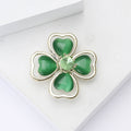Gold Green Cat Eye Four Leaf Clover Crystal Brooch view 4