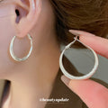 Gold Tone Textured Double Hoop Geometric Statement Earrings view 4