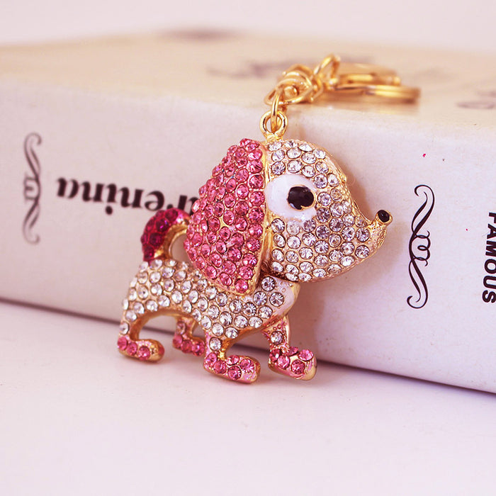 Cute Puppy Dog Rhinestone Keychain Crystal Zinc Alloy Bag Charm