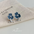 Blue Enamel Flower Silver Bird Stud Earrings Metal view 4