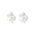 White Iridescent Petal and Pearl Look Statement Earrings view 5