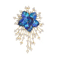 Gold Blue Crystal Flower Brooch Starburst Rhinestone Spray view 6
