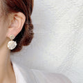 White Camellia Flower Drop Earrings Gold Tone Pearl Crystal Studs view 2