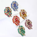 Large Leaf Rhinestone Brooch Oval Glass Center Six Colors view 2