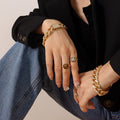 Double Row Pave Zircon Cuban Link Bracelet Gold Steel view 1