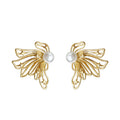 Gold Openwork Butterfly Wing Pearl Accent Stud Earrings view 5