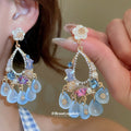 Floral Crystal Pearl Chandelier Stud Earrings With Decorative Metal Accents view 3