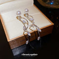 Silver Tone Pearl and Crystal Leaf Drop Earrings With Decorative Details view 4