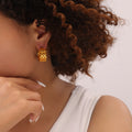 Gold Basketweave Lattice C Hoop Earrings Titanium Steel view 3