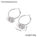 Gold Steel Hammered Ball Pearl Necklace Hoop Earring Set view 9