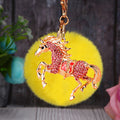 Crystal Coin Horse Keychains with Faux Fur Pompoms and Plain Options view 9