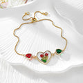 Gold Tone Pressed Flower Crystal Heart Slider Bracelets in Six Designs view 5