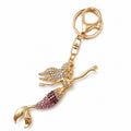 Gold Rhinestone Mermaid Keychain Metal Ocean Bag Charm view 5