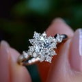 Oval Clear Solitaire Floral Cluster Ring In Gold And Silver Tones view 2