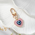 Gold Tone Rhinestone Evil Eye Heart and Teardrop Snap-Hook Keychains view 2