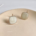 Gold-Frame Cream Swirl Enamel Square Drop Earrings view 4