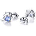 Silver Dolphin Blue Round Stone Stud Earrings Pair view 2