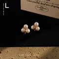 Gold Three Pearl Cluster Clear Crystal Stud Earrings Pair Style view 2