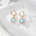 Gold Tone Crystal Heart Huggie Earrings in Seven Color Options view 2
