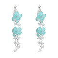 Silver Tone Aqua Flower Glass Crystal And Resin Long Drop Earrings view 5
