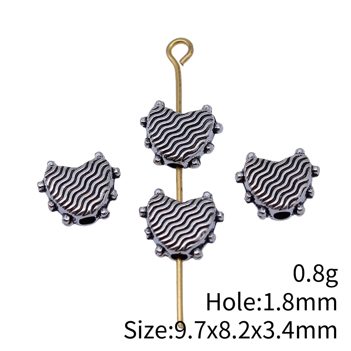 9.7x8.2x3.4mm 0.8g Antique Silver Zinc Alloy Heart Small Hole Loose Metal Beads for DIY Bracelet Jewelry