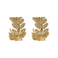 Gold Zirconia Wheat Leaf C-Hoop Ear Climber Stud Earrings view 5