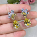 Yellow Teardrop Floral Cluster Drop Earrings With Clear Stone Accents view 3