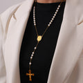 Gold Rosary Cross Pendant Necklaces Religious Medals Beads view 1