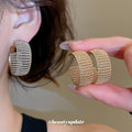 Pair of Metal Tone Wide Crystal Mesh C-Shaped Hoop Earrings view 2