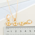 Gold Tone Faux Pearl Flower Pendant Necklace and Huggie Earrings view 2