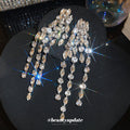 Crystal Multi Strand Long Tassel Statement Earrings view 2
