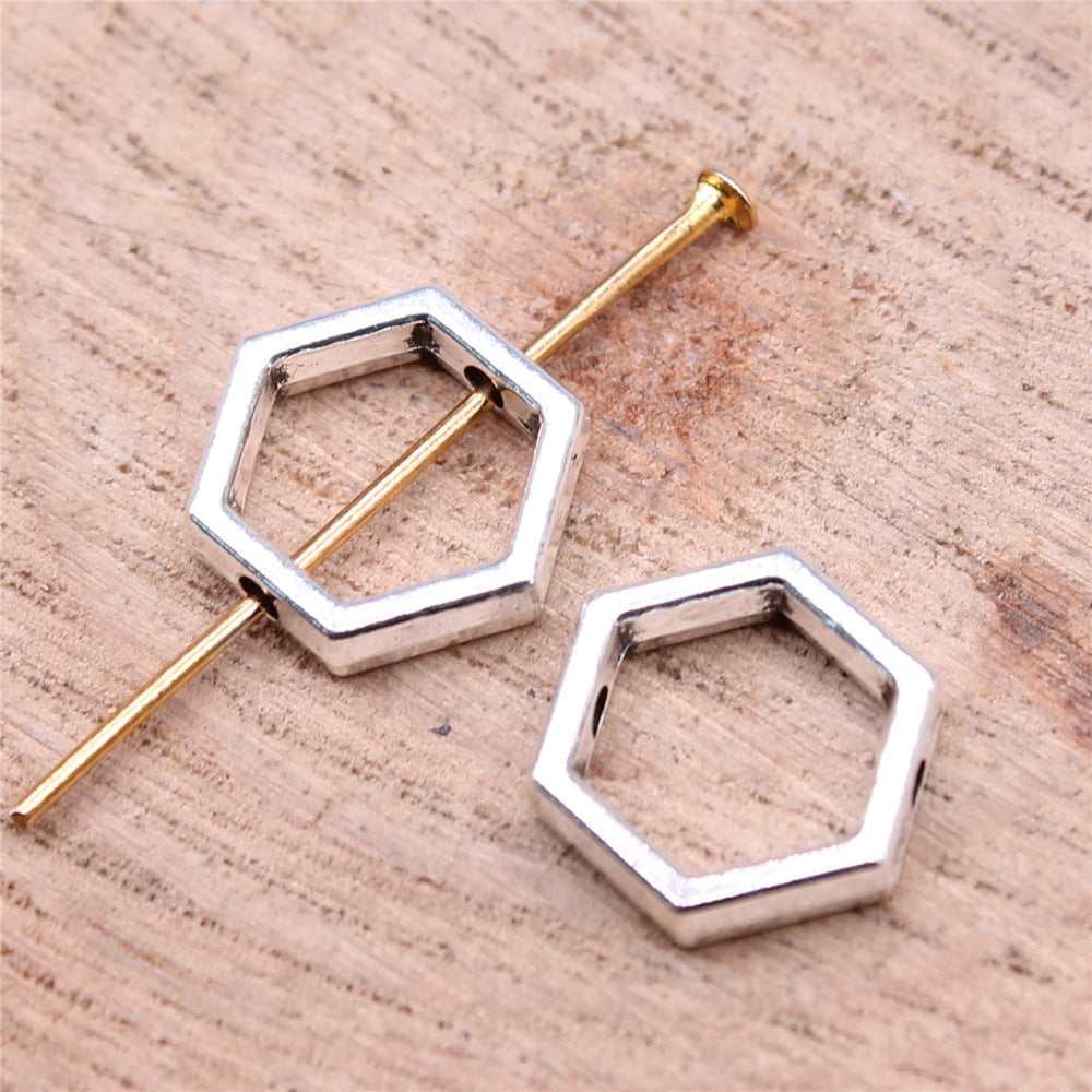 11x11mm 0.78g Multi Color Zinc Alloy Hexagon Honeycomb Pierced Bead for Jewelry Making