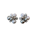 Silver Tone Pearl Cluster Stud Earrings with Crystal Accents view 5
