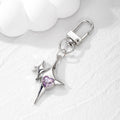 Silver Tone Star Cross Crystal Heart Clip Keychains in Four Colors view 2
