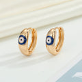 Gold Tone Thick Huggie Evil Eye Earrings in Four Enamel Colors view 4