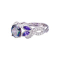 Iridescent Round Stone Purple Leaf Ring In Silver Tone view 3