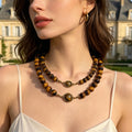 Brown Tiger Eye Look Bead Necklace With Oval Center Accent view 2