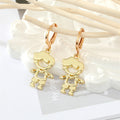 Gold Tone Openwork Boy and Girl Figure Huggie Earrings view 6