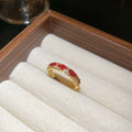 Open Coin Motif Crystal Rings Silver Gold Red Enamel view 7