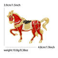 Enamel Horse Brooch Red Green Gold Tone Saddle Metal Pin view 7