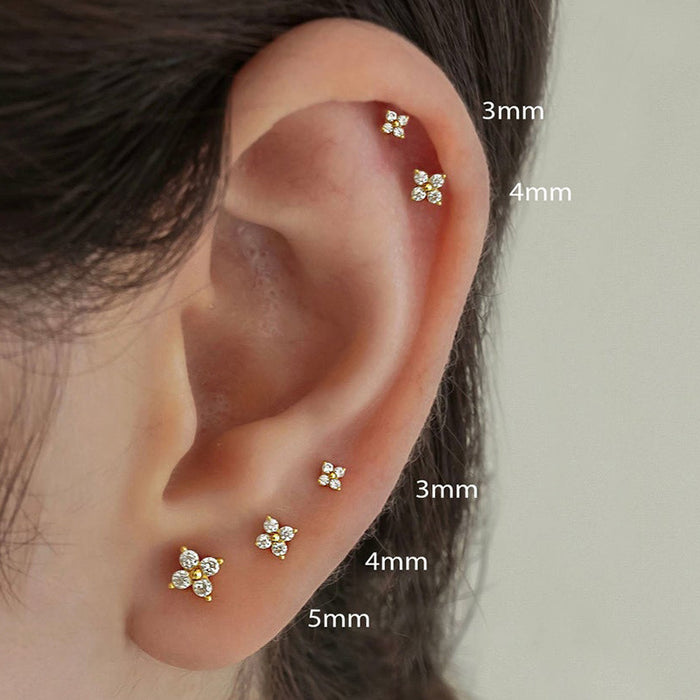 Tiny Floral Cluster Stud Earrings In Three Graduated Sizes