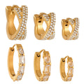 Crystal Crossed and Baguette Hoop Earrings in Gold and Silver Tone view 5