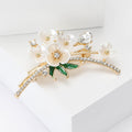 Shell Effect Blossom Branch Brooch With Green Leaves and Crystals view 3