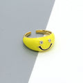 Gold Tone Wide Enamel Crystal Smiley Adjustable Rings in Five Colors view 3