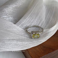 Silver Olive Green Rectangular Crystal Open Adjustable Ring view 4