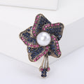 Pearl Center Pinwheel Flower Brooch in Green Black or Blue Pink view 3