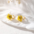 Gold Tone Triple Flower Small Hoop Earrings in Five Colors view 7