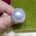 Large Faux Pearl Crossover Statement Ring Metal Jewelry Design view 3