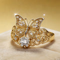 Gold Filigree Butterfly Clear Round CZ Openwork Fashion Ring view 2