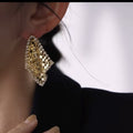 Woven Metal Mesh Square Statement Stud Earrings For Women view 4